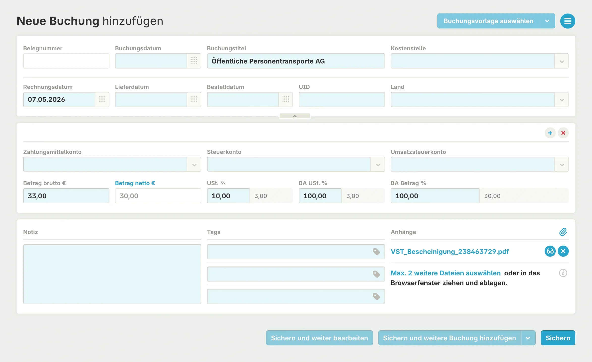 Buchung aus Upload erstellen