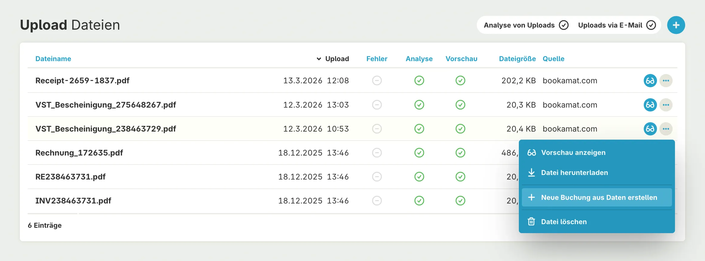 Buchung aus Upload erstellen