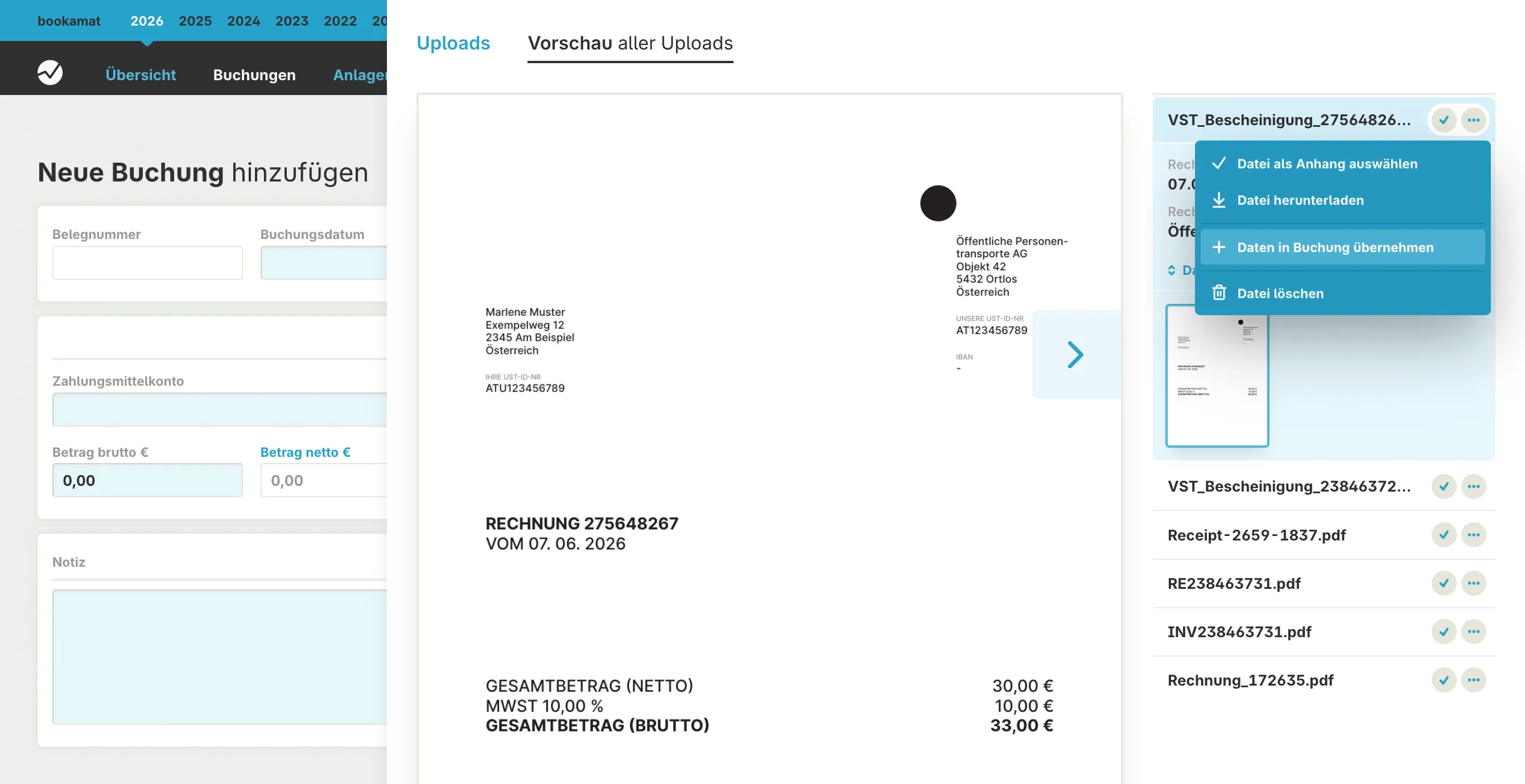 Daten aus Upload in Buchung &uuml;bernehmen