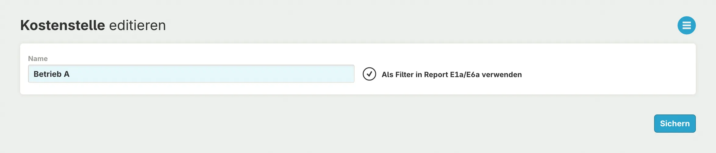 Kostenstelle als Filter f&uuml;r Einkommensteuerbeilage E1a/E6a definieren