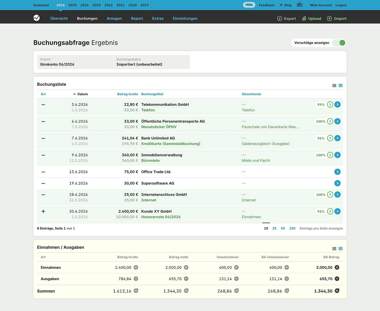 Automatisierte Buchungsvorschläge eines Zahlungsdatenimports