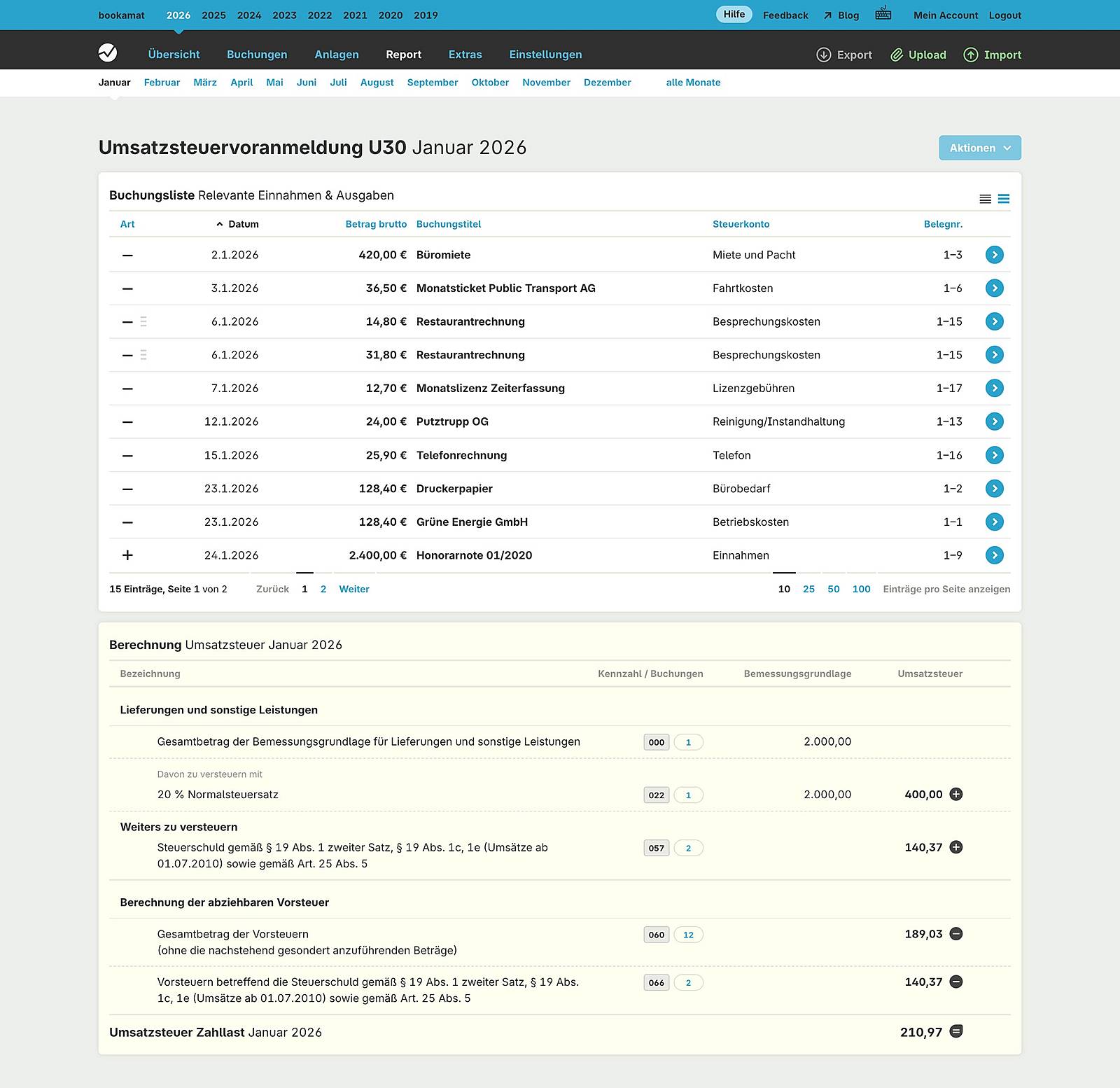 Berechnung der Umsatzsteuervoranmeldung, Formular U30